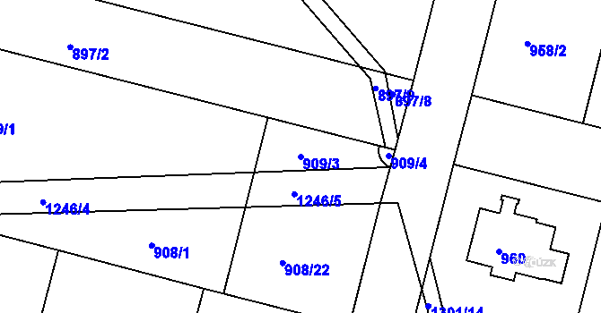 Parcela st. 909/3 v KÚ Klánovice, Katastrální mapa