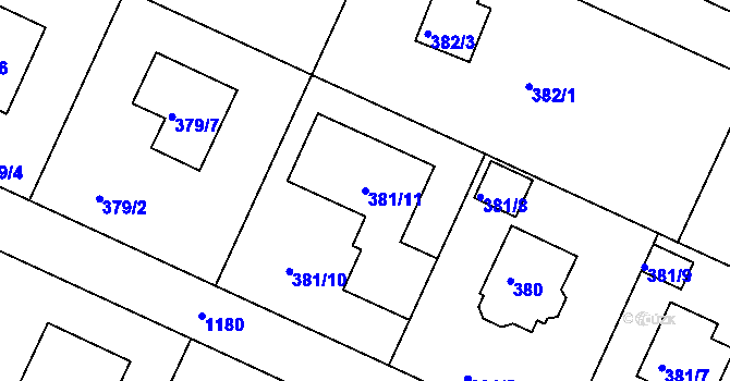 Parcela st. 381/11 v KÚ Klánovice, Katastrální mapa