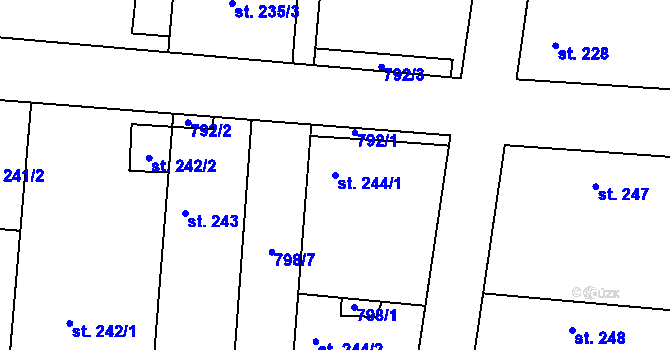 Parcela st. 244/1 v KÚ Klapý, Katastrální mapa