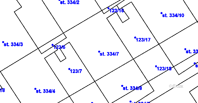 Parcela st. 334/7 v KÚ Klapý, Katastrální mapa