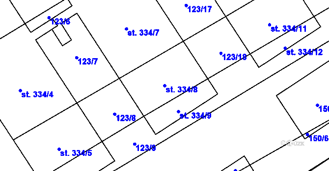 Parcela st. 334/8 v KÚ Klapý, Katastrální mapa