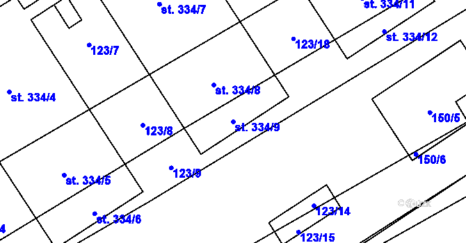 Parcela st. 334/9 v KÚ Klapý, Katastrální mapa