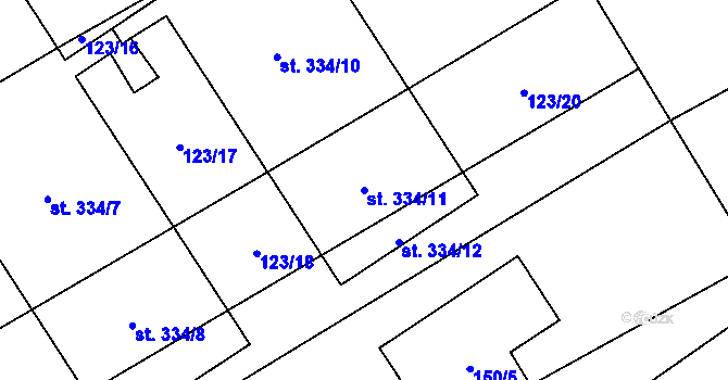 Parcela st. 334/11 v KÚ Klapý, Katastrální mapa