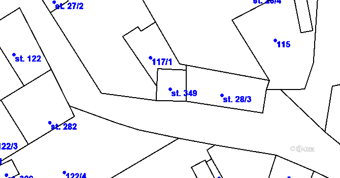 Parcela st. 349 v KÚ Klapý, Katastrální mapa