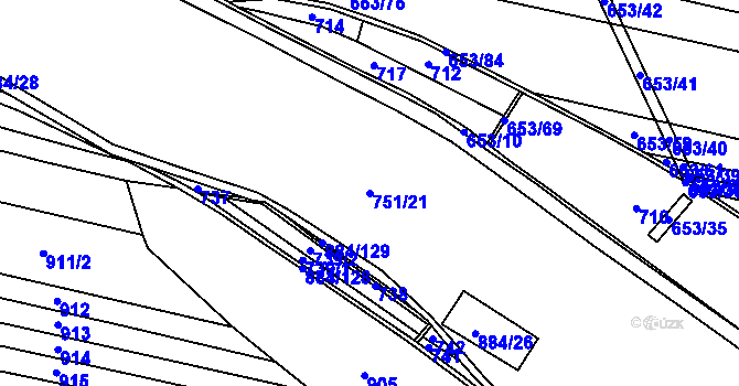Parcela st. 751/21 v KÚ Klapý, Katastrální mapa