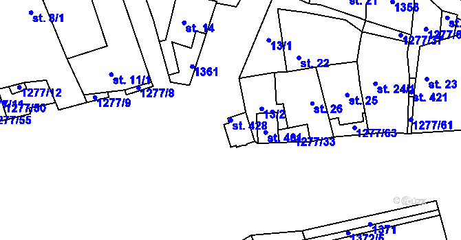 Parcela st. 428 v KÚ Klapý, Katastrální mapa