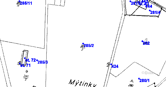 Parcela st. 285/2 v KÚ Klášter, Katastrální mapa