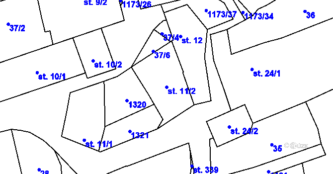 Parcela st. 11/2 v KÚ Klášter u Nepomuka, Katastrální mapa