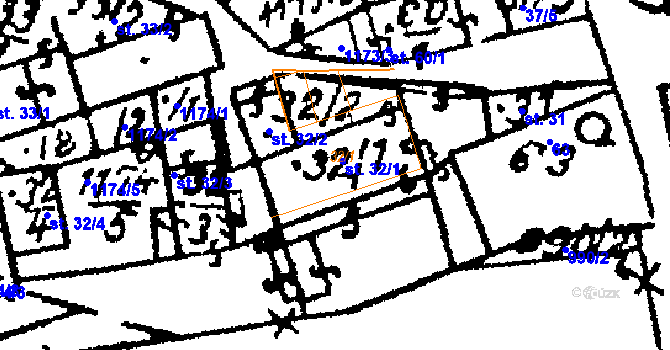 Parcela st. 32/1 v KÚ Klášter u Nepomuka, Katastrální mapa