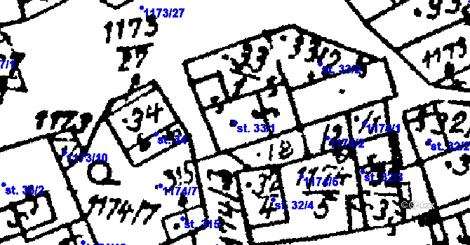 Parcela st. 33/1 v KÚ Klášter u Nepomuka, Katastrální mapa