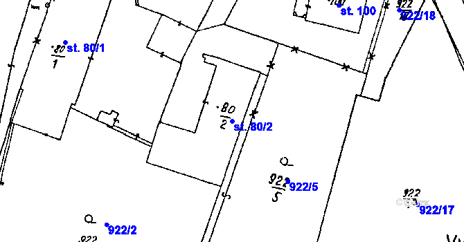 Parcela st. 80/2 v KÚ Klášter u Nepomuka, Katastrální mapa