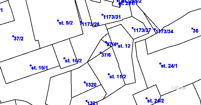 Parcela st. 37/6 v KÚ Klášter u Nepomuka, Katastrální mapa
