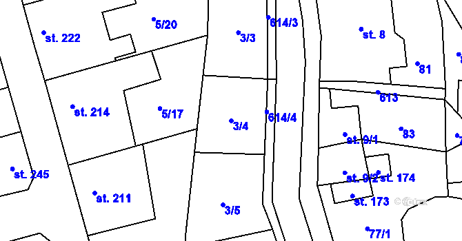 Parcela st. 3/4 v KÚ Klášter Hradiště nad Jizerou, Katastrální mapa