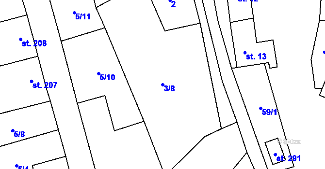 Parcela st. 3/8 v KÚ Klášter Hradiště nad Jizerou, Katastrální mapa