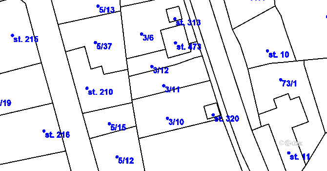 Parcela st. 3/11 v KÚ Klášter Hradiště nad Jizerou, Katastrální mapa