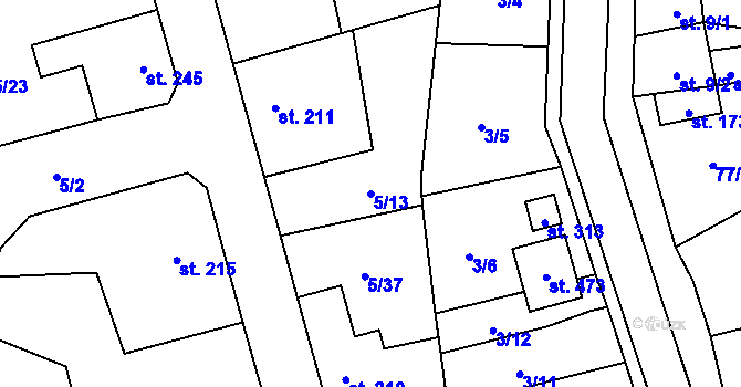 Parcela st. 5/13 v KÚ Klášter Hradiště nad Jizerou, Katastrální mapa