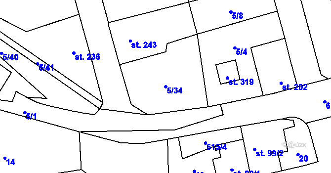 Parcela st. 5/34 v KÚ Klášter Hradiště nad Jizerou, Katastrální mapa
