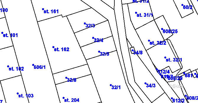 Parcela st. 32/5 v KÚ Klášter Hradiště nad Jizerou, Katastrální mapa