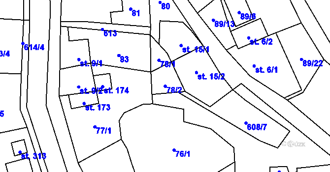 Parcela st. 78/2 v KÚ Klášter Hradiště nad Jizerou, Katastrální mapa