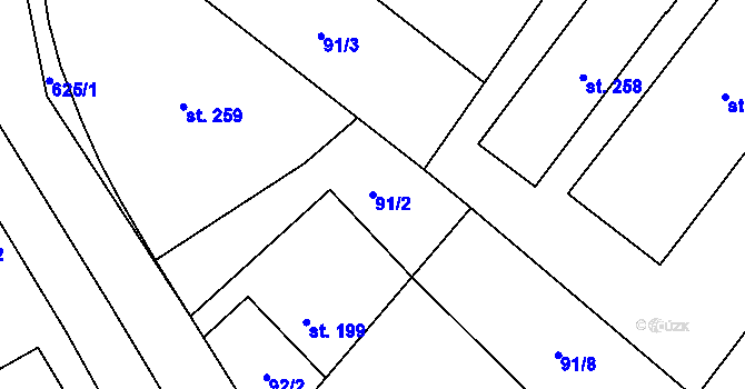 Parcela st. 91/2 v KÚ Klášter Hradiště nad Jizerou, Katastrální mapa