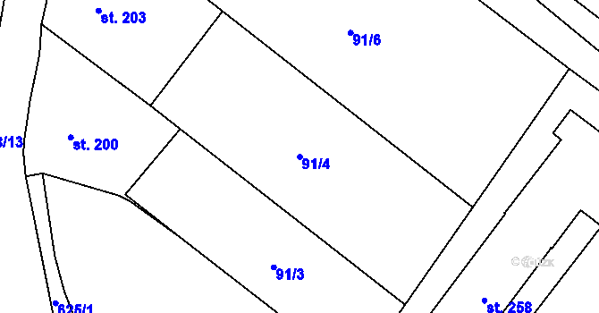 Parcela st. 91/4 v KÚ Klášter Hradiště nad Jizerou, Katastrální mapa