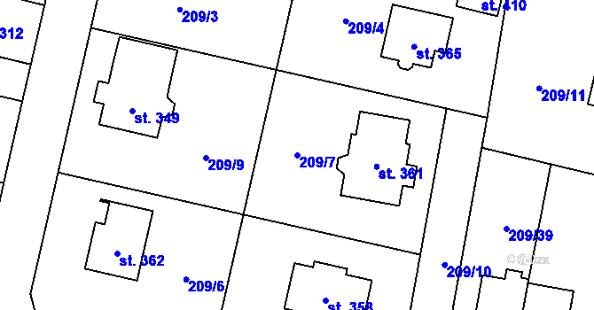 Parcela st. 209/7 v KÚ Klášter Hradiště nad Jizerou, Katastrální mapa