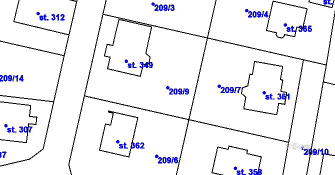 Parcela st. 209/9 v KÚ Klášter Hradiště nad Jizerou, Katastrální mapa