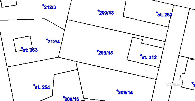 Parcela st. 209/15 v KÚ Klášter Hradiště nad Jizerou, Katastrální mapa