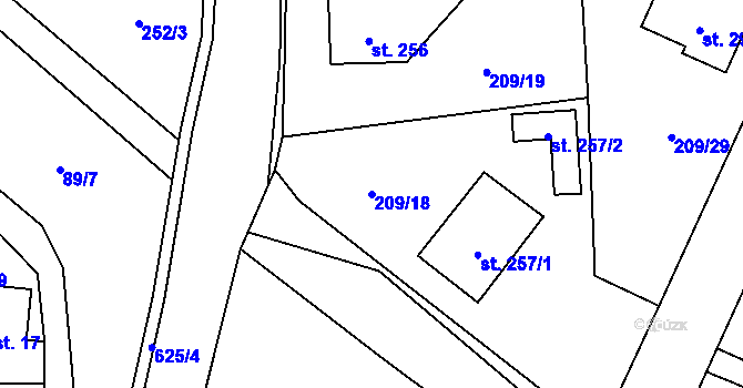 Parcela st. 209/18 v KÚ Klášter Hradiště nad Jizerou, Katastrální mapa