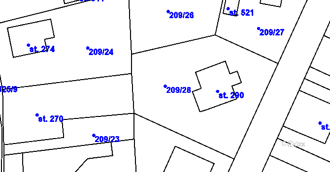 Parcela st. 209/28 v KÚ Klášter Hradiště nad Jizerou, Katastrální mapa
