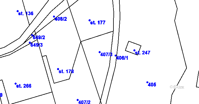 Parcela st. 407/3 v KÚ Klášter Hradiště nad Jizerou, Katastrální mapa