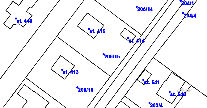Parcela st. 206/15 v KÚ Klášter Hradiště nad Jizerou, Katastrální mapa
