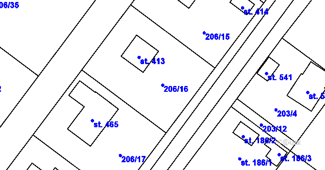Parcela st. 206/16 v KÚ Klášter Hradiště nad Jizerou, Katastrální mapa