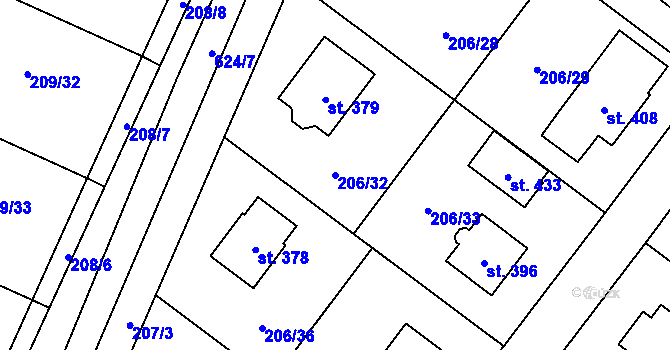 Parcela st. 206/32 v KÚ Klášter Hradiště nad Jizerou, Katastrální mapa