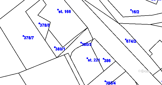 Parcela st. 380/3 v KÚ Klášter Hradiště nad Jizerou, Katastrální mapa