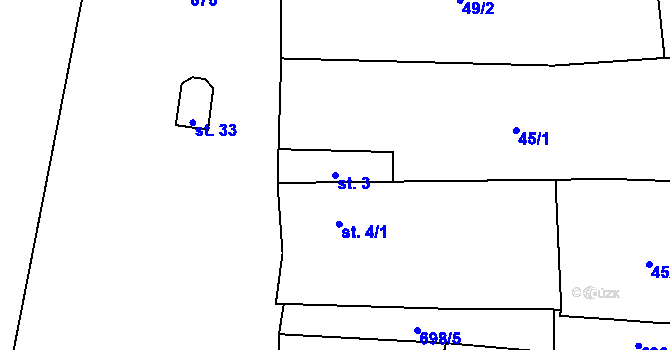 Parcela st. 3 v KÚ Klášterec u Vimperka, Katastrální mapa