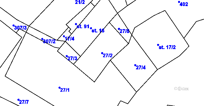 Parcela st. 27/2 v KÚ Lipka u Vimperka, Katastrální mapa