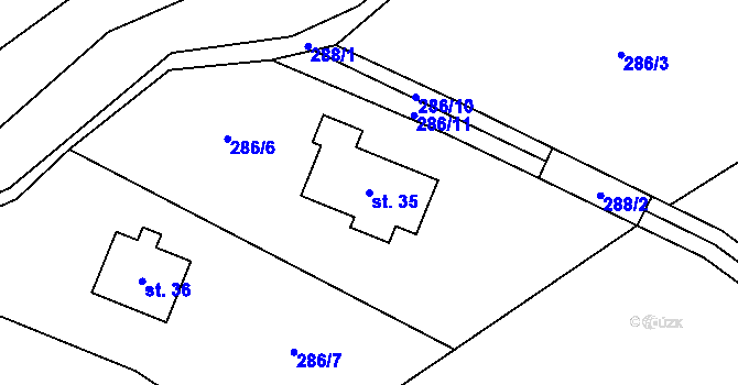 Parcela st. 35 v KÚ Skláře u Vimperka, Katastrální mapa