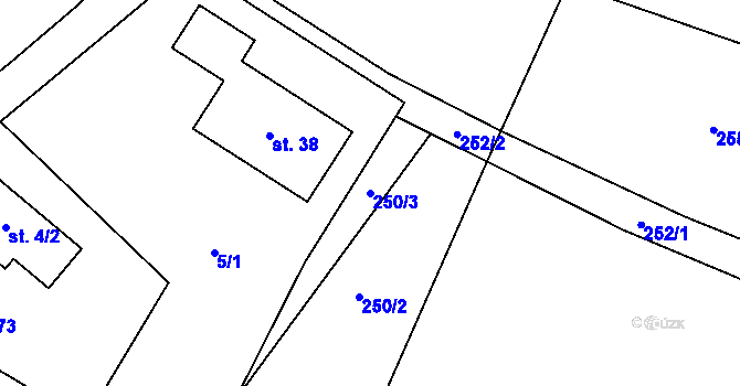 Parcela st. 250/3 v KÚ Skláře u Vimperka, Katastrální mapa
