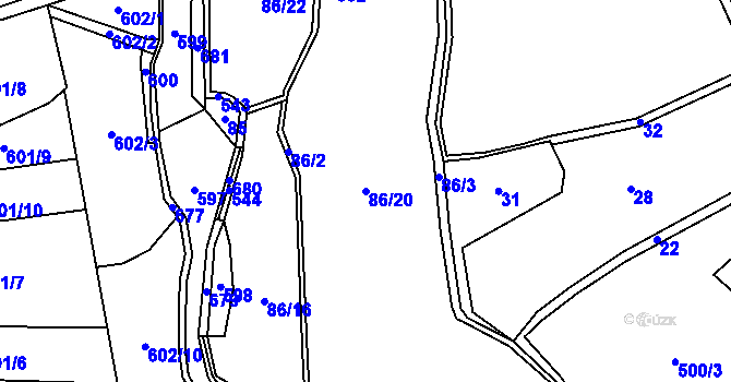 Parcela st. 86/20 v KÚ Solná Lhota, Katastrální mapa