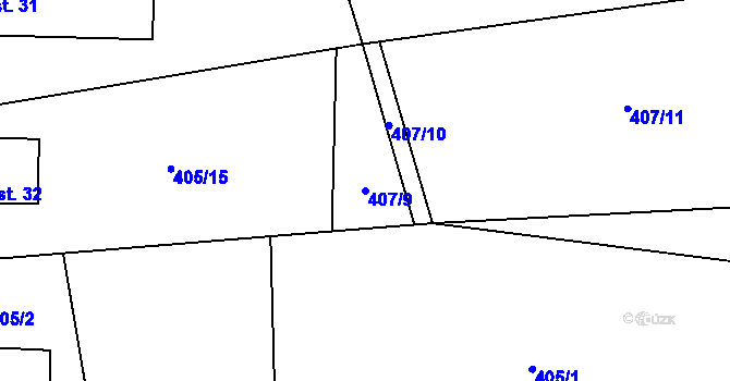 Parcela st. 407/9 v KÚ Solná Lhota, Katastrální mapa