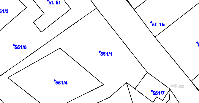 Parcela st. 551/1 v KÚ Solná Lhota, Katastrální mapa