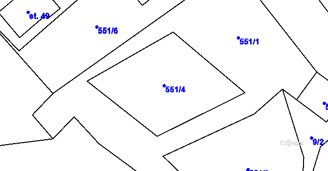 Parcela st. 551/4 v KÚ Solná Lhota, Katastrální mapa