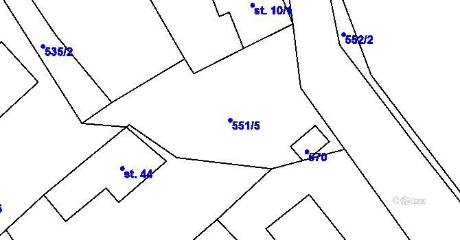 Parcela st. 551/5 v KÚ Solná Lhota, Katastrální mapa