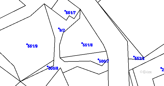 Parcela st. 551/8 v KÚ Solná Lhota, Katastrální mapa