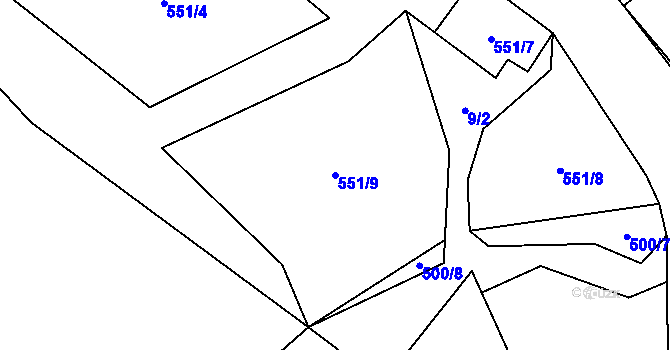 Parcela st. 551/9 v KÚ Solná Lhota, Katastrální mapa