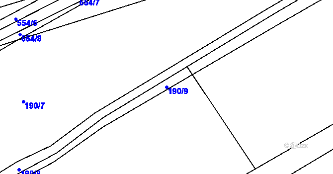 Parcela st. 190/9 v KÚ Solná Lhota, Katastrální mapa
