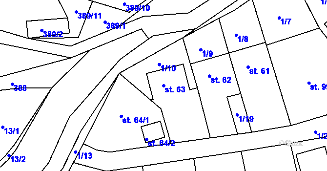 Parcela st. 63 v KÚ Klášterec, Katastrální mapa