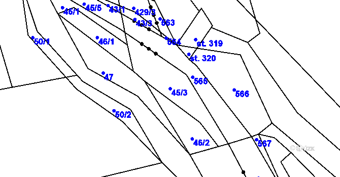 Parcela st. 45/3 v KÚ Klášterec, Katastrální mapa
