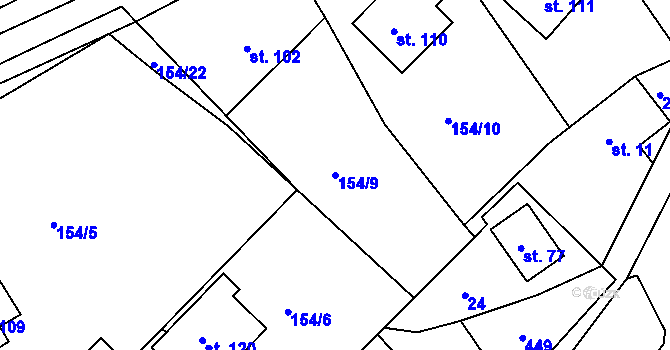 Parcela st. 154/9 v KÚ Klášterec, Katastrální mapa